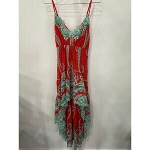 Antica Sartoria By Giacomo Cinque Lace Floral Applique Hi-Low Dress Red One Size